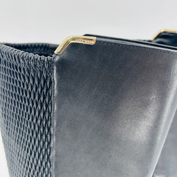 Cole Haan Black Riding Boots Gold Trim Woven Stretch Detail - Picture 6 of 9